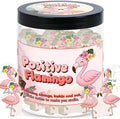 Positive Flamingo Jar with 60 Daily Affirmation Cards, Emotional Support Flamingo Decor, Mini Flamingo Figurines, Birthday Gifts for Women and Friends, Inspirational Desk Present for Coworkers