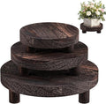 3 Pcs Wooden Risers for Display, Round Wood Riser Plant Stand 5/6/8" Pedestal Stand, Flower Pot Holder Small Planter Tray for Kitchen Home Décor (Rustic Brown)