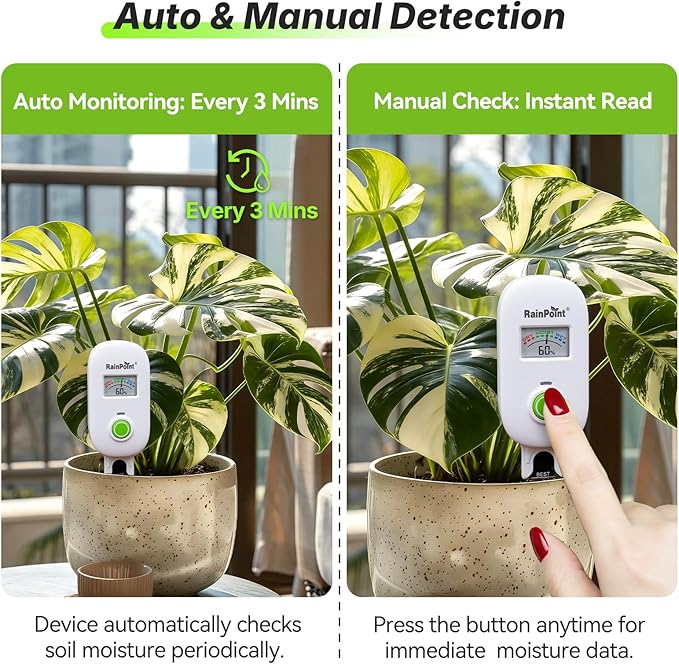 [2026 Version]RAINPOINT Visual Gauge Digital Smart Wireless Plant Moisture Meter,WiFi Hub Needed,Indoor & Outdoor Use,Capacitive Leave-in Soil Hygrometer Sensor Garden House Plant Care Must Haves