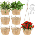 6 Pcs Seagrass Hanging Planter Basket Hand Woven Plant Basket with Plastic Liners Hanging Plant Holder Storage Containers with Cotton Rope for Indoor Garden Decor (Medium,Brown)