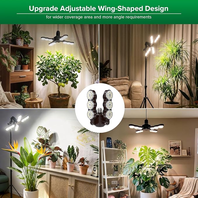 SANSI Grow Light for Indoor Plants, 80W 8000 Lumen High PPFD Full Spectrum Plant Light with Remote Timer, Dimmable, E26 Base, Folding Wings for Middle Large Plants Greenhouse