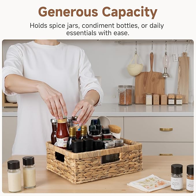 StorageWorks Pantry Baskets, Wicker Storage Baskets for Organizing, Shelves, Pantry Organizers and Storage, Water Hyacinth, 13"L x 10¼"W x 4 ¾"H
