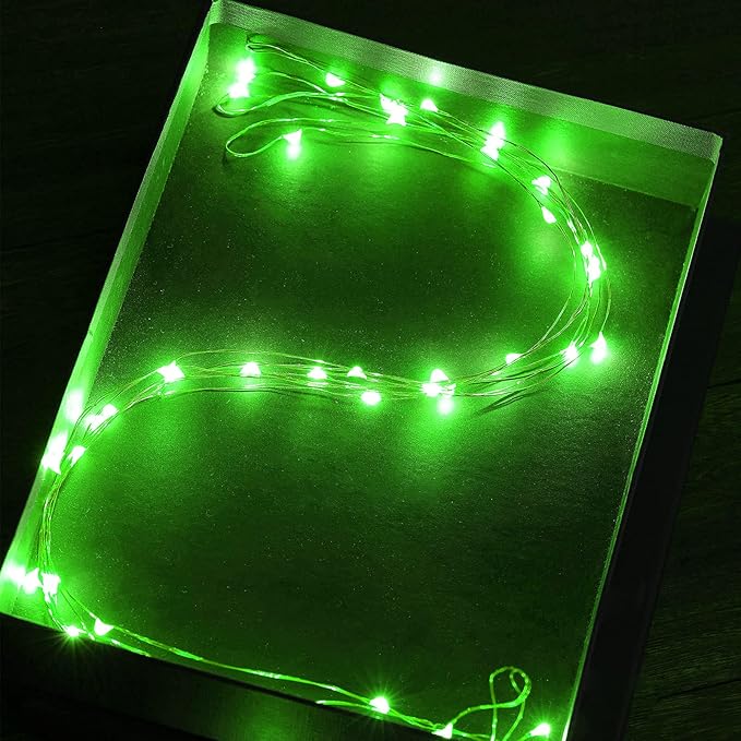 Ariceleo Mini St. Patrick's Day Fairy Lights Battery Operate, 2 Pack Copper Wire 3*AAA Battery Powered Led Starry Fairy String Lights for Bedroom, Christmas, Party, Wedding, Decoration(5m/16ft Green)