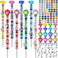 336 Pcs Beaded Garden Stakes, DIY Fairy Wand Garden Stake Beads Kits with 272 Colorful Assortment Round Large Hole Beads with Sparkling Silver Crystal Pendants Stopper Top for Outdoor Beadable Items