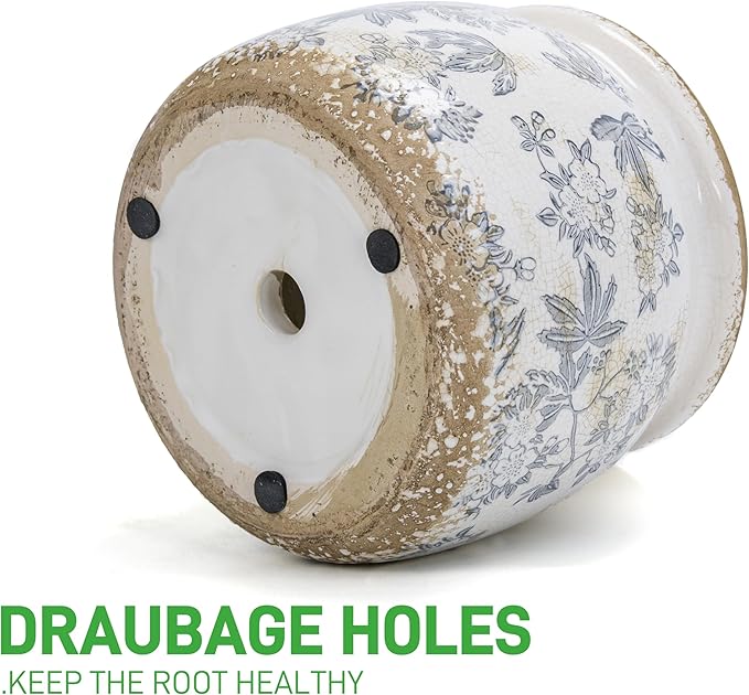 Dosayes Vintage Ceramic Ice Crack Flower Pot with Drainage Holes, Country Rustic Planters for Indoor and Outdoor,Tuscan Decor,Home,Living Room, Garden Decor, Gardening Gift (Farmhouse)