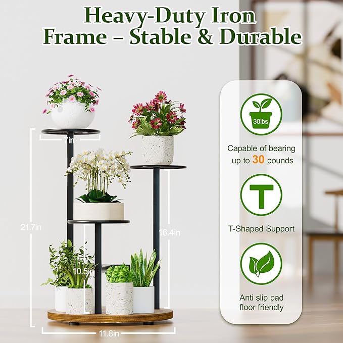 Metal Black Plant Stand Indoor Outdoor,3 Tier Tall Flower Pot Holder Potted Display Rack Shelf, Heavy Duty Plant Shelf for Patio Garden Balcony Living Room Bedroom - BlackS
