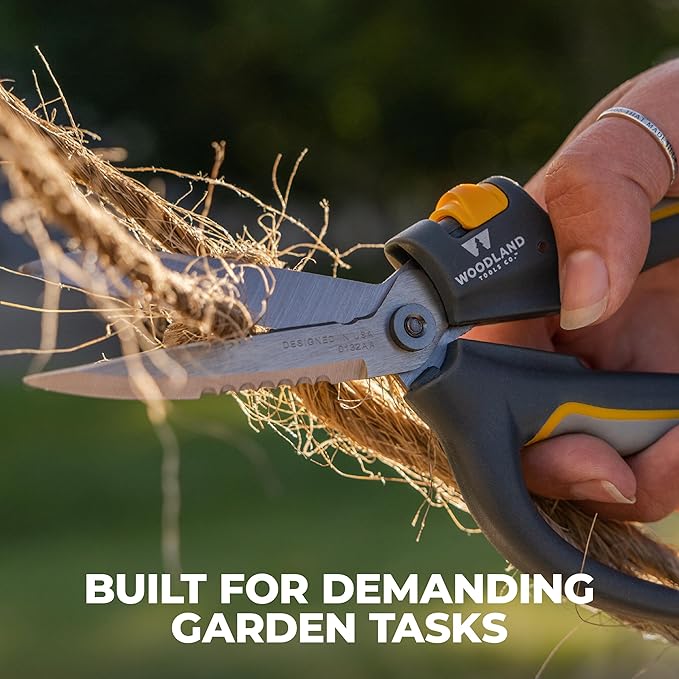 Woodland Tools Utility Snips – Super Duty Garden Snips with Serrated Trimming Scissors, Knife Edge, Wire and Twine Cutter, Stainless Steel Construction, Sheath Included – Plant Scissors for Yard Work