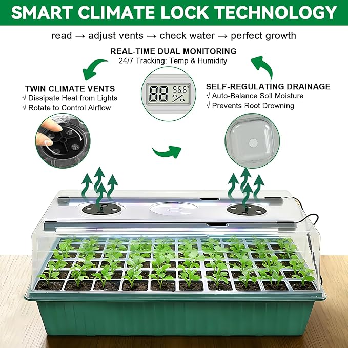 Self-Watering Seed Starter Tray with Grow Light,120-Cell Seed Starter Kit with Humidity Dome,Seed Germination Kit,User-Friendly Plant Germination Trays for Indoor Plants (2-Pack 120-Cell)