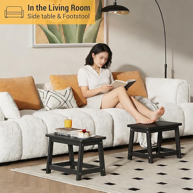 Wooden Step Stool, Foot Stool, Shoe Bench, Small Side End Table, Small Sofa Foot Stool for Bathroom Living Room Bedroom Kitchen Entryway Modern Sturdy 16.5x11x11.8inchs (Black)