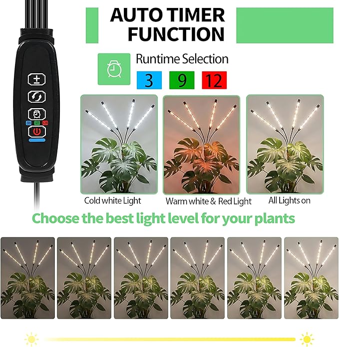 Grow Lights with Moss Pole for Indoor Plants, Full Spectrum LED Plant Light with Auto 3/9/12H Timer, Adjustable Height 15-54", Plant Lights Coco Coir Pole for Monstera, Philodendron, Climbing Plants