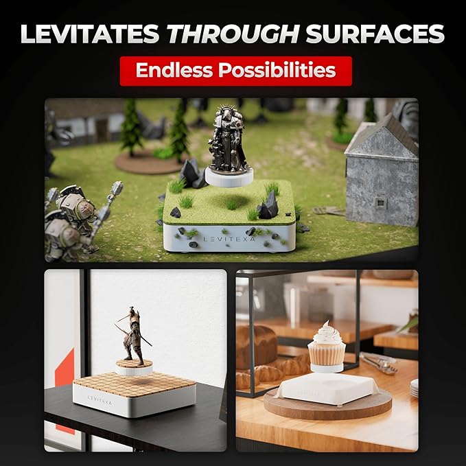 Levitexa Nimbus Levitating Display - Floating Display, Levitating Stand, Magnetic Stand, Magnetic Levitation for Figures and Toys White Square Base