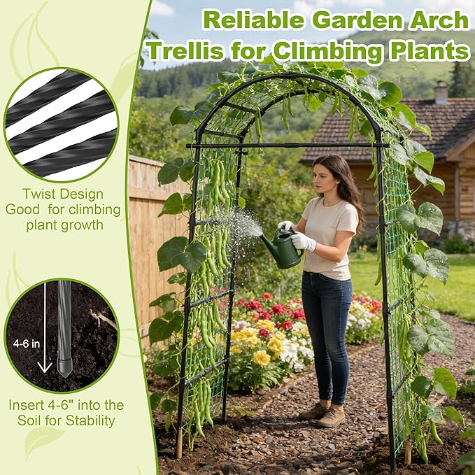 Miory Garden Arch Trellis for Climbing Plants Outdoor, 7ft Tall Plants Support Trellis for Climbing Vine Tomato Vegetable Flower Fruit, Cucumber Trellis for Raised Bed (32 x 83 Inch)