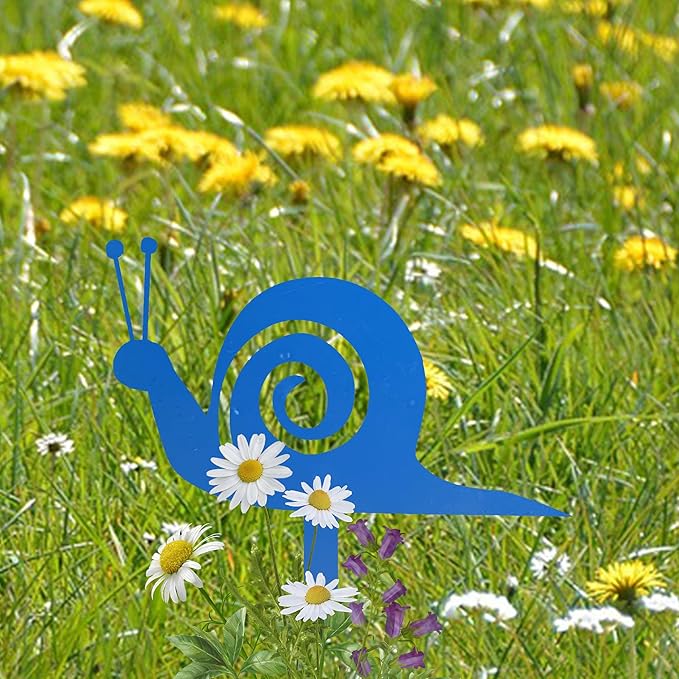 Snails Garden Stake Rustic Rusty Snail Country Weathered Iron Lawn Ornament Farm Yard Outdoor Decor, Royal Blue