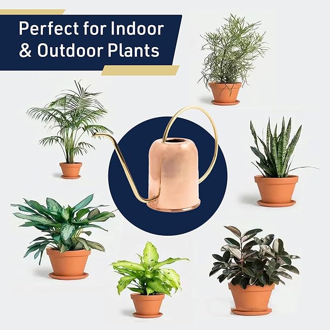 Copper Watering Can Indoor Plants - 48oz Long Spout Precise Small Water Can for Plants, Bonsai, Succulents, Houseplants, or Garden - Metal Inside or Outdoor Plant Watering Cans by Kings County Tools