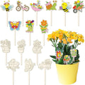 DoubleFill 15 Pcs Wooden Spring Plant Stakes Crafts Color Your Own Spring Sticks for Plant DIY Craft Kits Unfinished Wood Cutouts Butterfly Watering Can Snail Flower Shape for Gardener Gardening Gifts