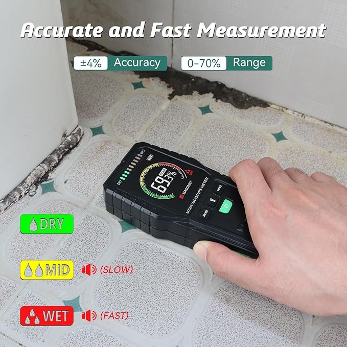 Pinless Moisture Meters Non-Invasive Digital Wood Moisture Tester Water Leak Detector for Wall,Lumber, building,Firewood,Humidity Tester (Black)