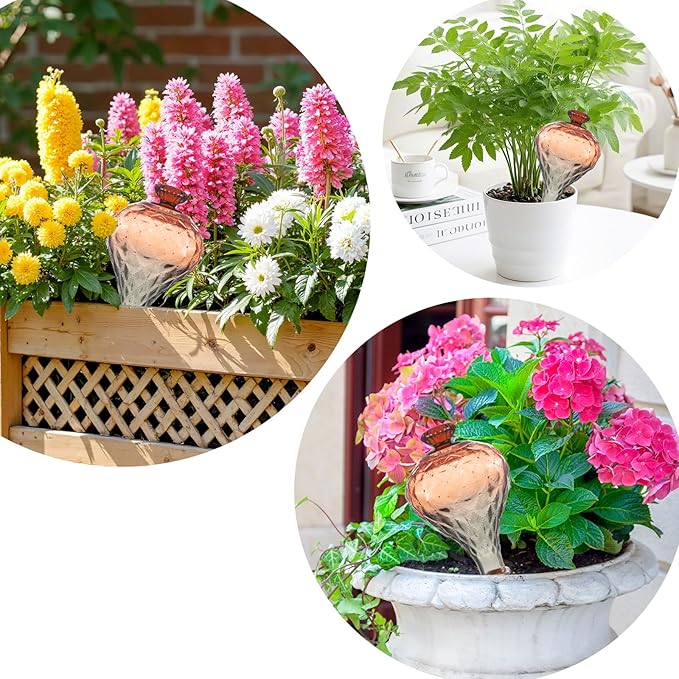 12 oz Plant Watering Globes, Red Glass Self Watering Bulbs Top Fill with Terracotta Spikes Stake, Self Watering Planter Insert Vacation Automatic Plant Waterer Device for Indoor & Outdoor