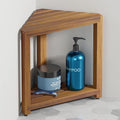 BLUEWEST 16.5" Acacia Wood Corner Shower Stool, Wooden Corner Shower Bench for Shaving Legs Inside Shower, Waterproof Shower Foot Rest with Storage Shelf, Shower Seats and Benches