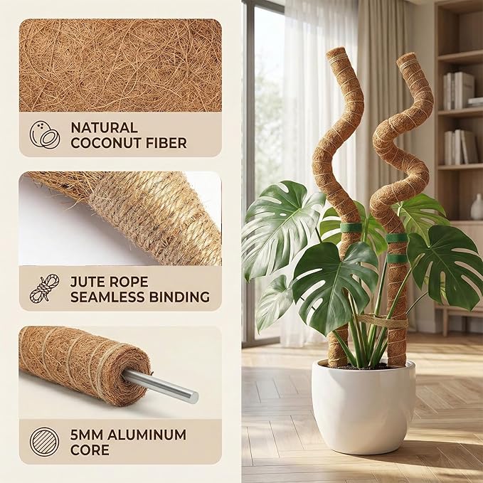 5 Pack Moss Pole, Bendable Plant Support, 2 Pcs Moss Pole Sticks, Coco Coir Plant Support Stakes Kit for Small Potted Climbing Plants Indoor DIY, Indoor Plants to Grow Upwards