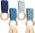 Tioncy 4 Pcs Kitchen Dish Towel Holder Mother's Day Gifts Boho Handmade Crochet Hanging Towels Loop Ring Knit Towel Hanger for Cabinet House Oven Stove Door, 4 Colors(Blue)