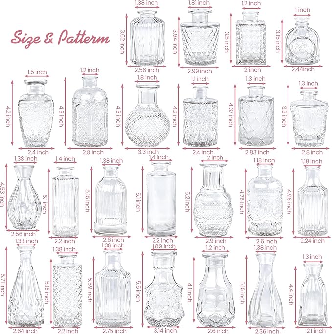 TBWIND Glass Bud Vase Set of 24, Small Clear Flower Vases for Centerpieces in Bulk, Mini Vintage Vase for Wedding Decor, and Home Table Décor