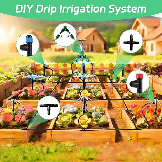 Automatic Drip Irrigation System for Garden, 65ft Garden Watering System with 1/4" Tubing & Sprinklers, Drip Irrigation Kit for Outdoor Plants, Raised Beds, Greenhouse,Patio