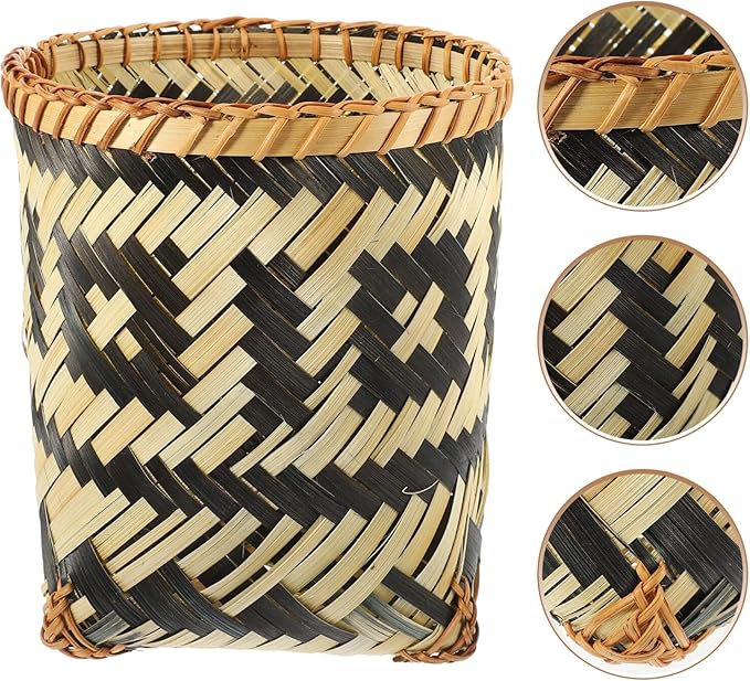 Zerodeko Rattan Trash Can Willow Wastebasket Round Wicker Storage Baskets Woven Picnic Laundry Hamper Seagrass Planter Woven Flower Pot Garbage Bin Rustic Decor 21cm