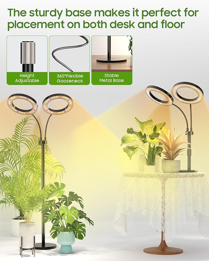 Grow Lights for Indoor Plants Full Spectrum, LED Plant Light with Metal Base, Plant Growing Lamps with Timer 3/9/12H, 3 Color Modes, 6 Brightness Levels, 25-38'' Adjustable Height