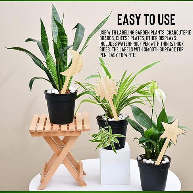 Celestial Bamboo Plant Labels 60Pcs Plant Tags Plants Outdoor Garden Markers Vegetable Seedling Label Plant Name Sign Indoor Waterproof with Bonus a Pen（4 * 2.4 Inch） -20 Sun -20 Star -20 Moon