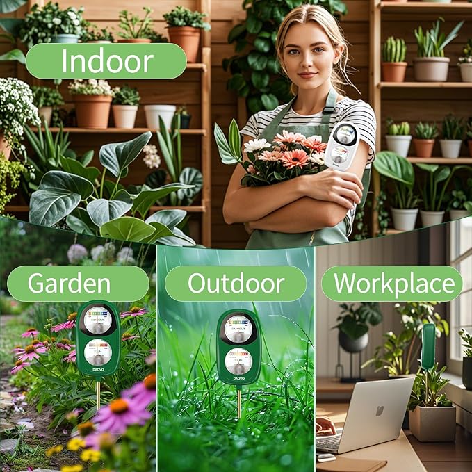 2-in-1 Moisture Meter for Plants, Soil Moisture Meter & PH Meter, Large Dual-Screen Soil Test Kit, Essential Garden Tools for Indoor/Outdoor Plant, Lawn, Farm, No Battery Needed
