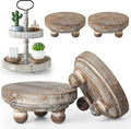 Yalikop Set of 4 Mini Wood Risers for Decor Round Wooden Riser Small Wooden Stool Display Decorative Farmhouse Rustic Wood Pedestal Stand for Plant Pot Tiered Tray Cake Food Home(Brown)