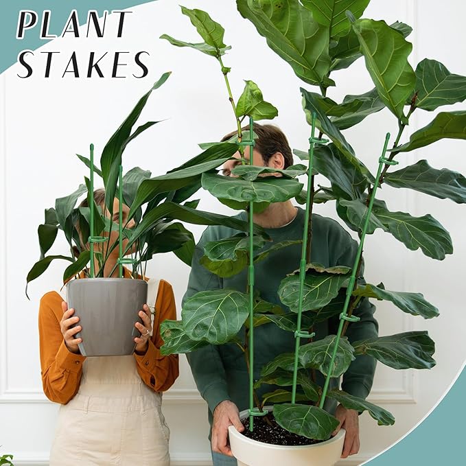 40 Pcs Plant Support Stakes, Garden Stakes for Indoor Plants, Tall Adjustable Plant Sticks with 40 Clips and 20 Connectors for Monstera, Tomato, Vine Potted Plants