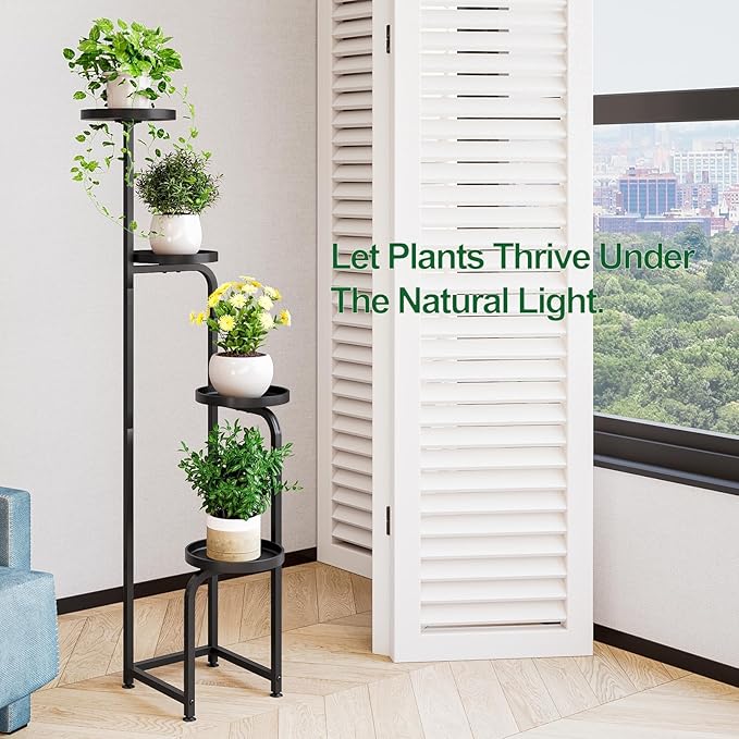 INGIORDAR Plant Stand Indoor Outdoor 4 Tier Metal Plant Shelf for Multiple Plants Corner Flower Holders for Living Room Balcony Bedroom Patio Garden, Black (Black, 4-Tier)