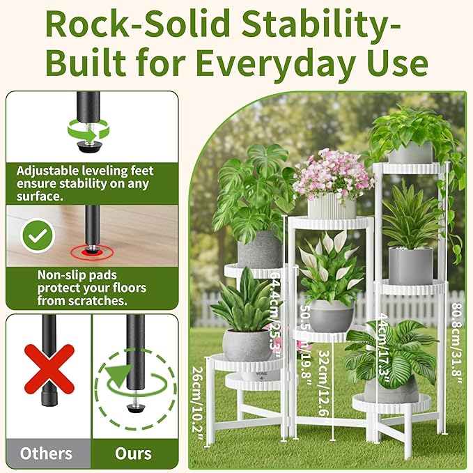 8 Tier Plant Stand Indoor Outdoor, Corner Tiered Fladable Plant Stands, Planter Display Rack for Multiple Plants, Iron Flower Stand, Folding Tall Plant Rack Shelf for House Patio Garden - WhiteFloroma