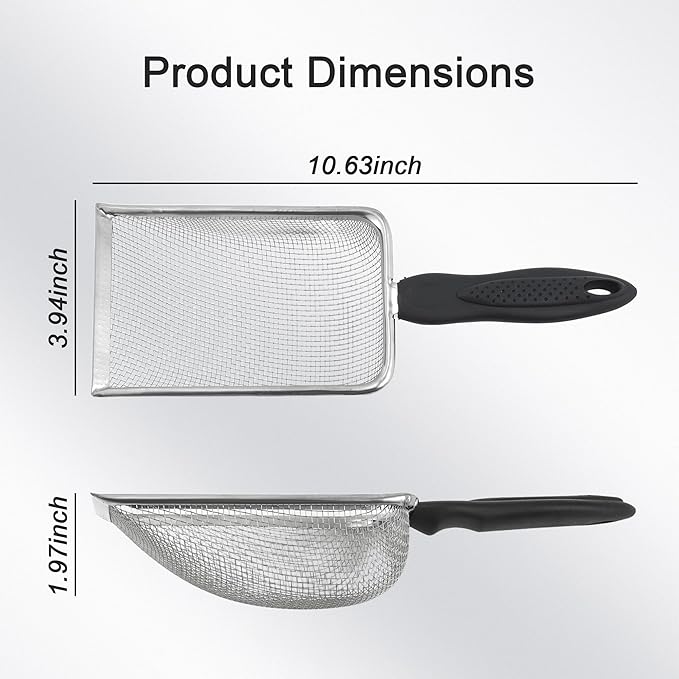 Stainless Steel Mesh Litter Shovel, Metal Non-Slip Black Handle Sifter, Fine Mesh Reptile Cleaner Scooper for Lizard Substrate, Reptile Terrarium Sand & Waste