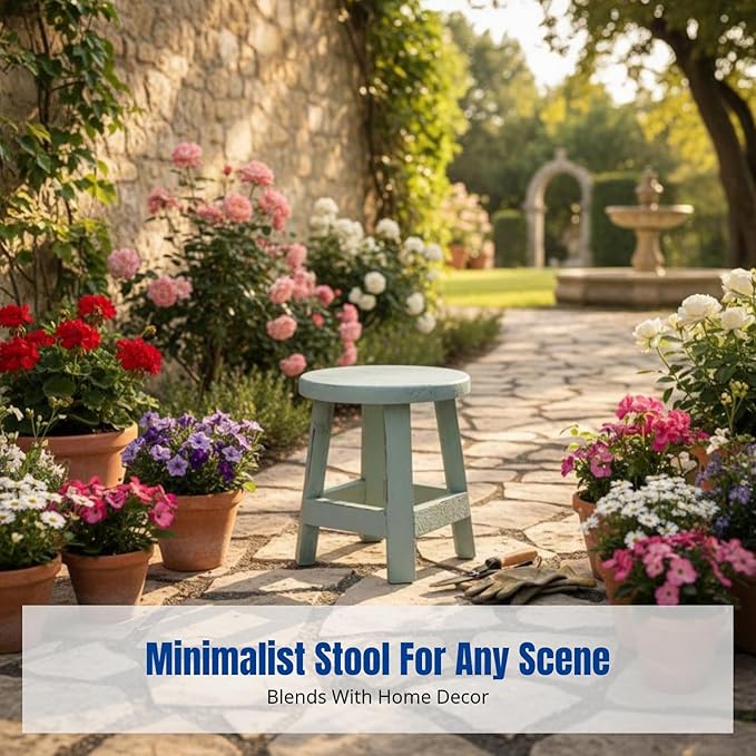 MYCENSE Wooden Stool Plant Stand for Indoor & Outdoor, Sturdy Flower Pot Stands Plants Shelf Potted Rack, Round Footstool, Decoration Racks for Home Office Garden Patio, A Blue 16.5x18cm
