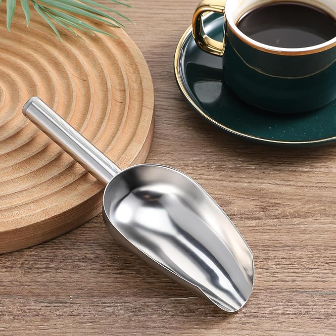 Stainless Steel Ice Scoop, Small Metal Ice Scoop for Bucket and Freezer, Small Size Multi-purpose Kitchen Scoops for Food and Coffee, Silver