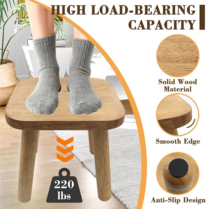 Small Wood Step Stool for Adults Solid Wooden Plant Stools Indoor Detachable Short Wooden Chair for Bedroom Kitchen Bathroom Plant Stand Decor (1 PCS)