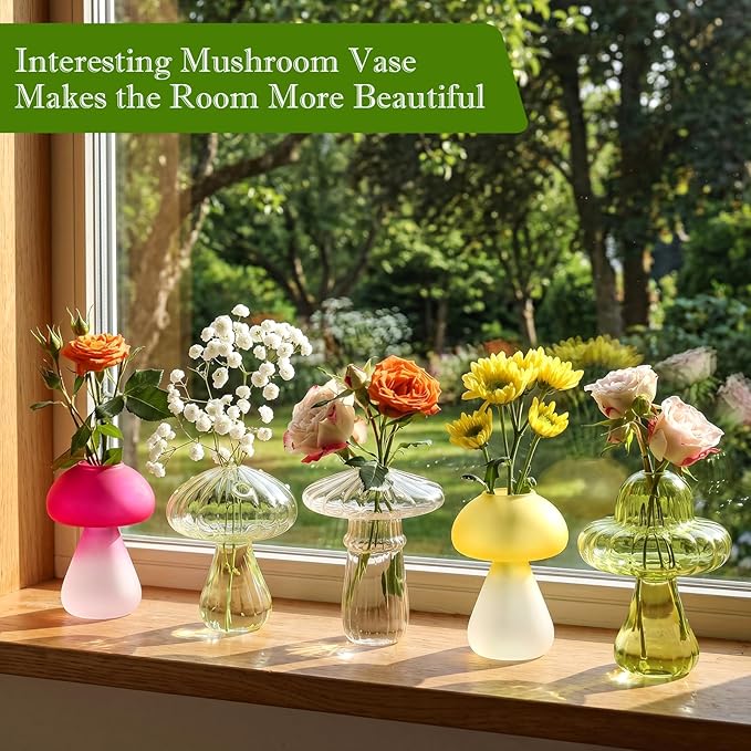 Mushroom Propagation Vase for Indoor Plants, Set of 6 Glass Colored Plant Propagation Stations for Plant Lovers, Mini Hydroponic Pots for Plant Lovers Women Girls