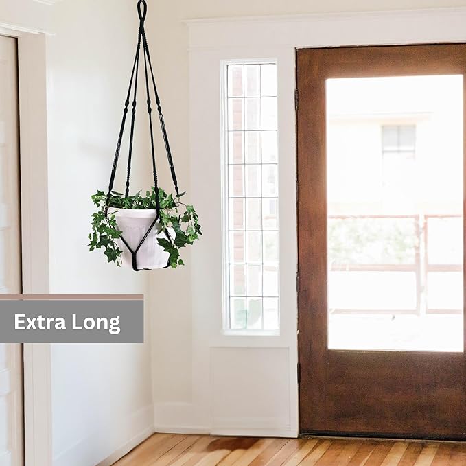 Giant XXL 55 Inches Macrame Planter Hanger Large for 15 inch Pot + Swag Hook | Extra Large Hanging Planter for Indoor Plants | No Pot/Plant Included (XXL Black)