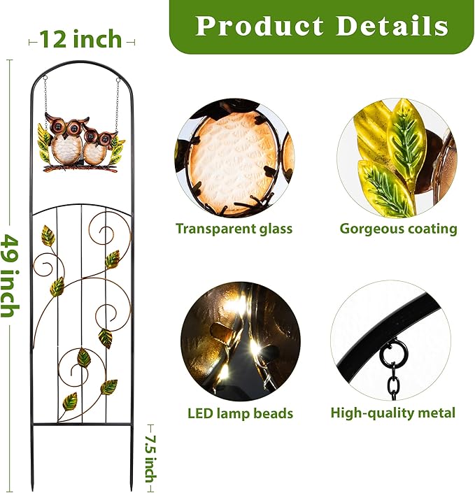 Metal Trellis for Spring,Voumsil Owl Plant Trellis with Solar Lght,for Climbing Plants Outdoor,Garden Decorations Outdoor,Spring Garden Decor,Court Yard,Balcony