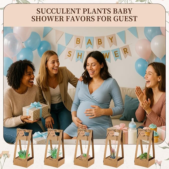 AmazingSpark 24 Pcs Succulent Wrap Bags with Thank You Cards Bulk - Mini Kraft Paper Succulent Gift Box for 2 Inch Pots for Party Favors, Baby Shower, Guests Plant Lovers Gifts (Classic)