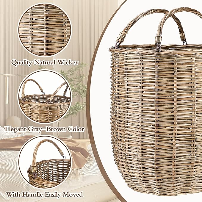 Boao Set of 2 Large Rattan Storage Basket - Round Handwoven Wicker Blanket Organization Baskets with Handles for Home Planter Decor, Laundry Hamper