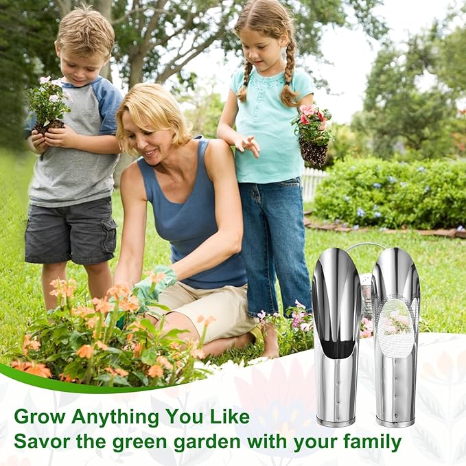 M METERXITY 1-Set Bonsai Soil Scoops, 2inch/5cm Stainless Steel Garden Soil Scoop Bucket Shovels and Soil Sifter for Transplanting/Flower Planting, Small Gardening Tool [Silver Tone]