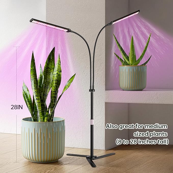 Super-Energy Tabletop LED Grow Lights 9.8"-32"Height Adjustable for Indoor Small/Medium Plants 6000K Full Spectrum with 3 Dimmable Model,Auto On Off Timing 3 9 12Hrs,5 Brightness(2Strip Black)