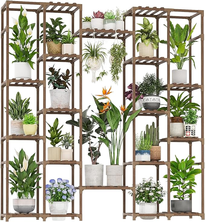 GENTINGBRO Plant Stand Indoor Tall Hanging Plant Shelf 16 Tiers Large Outdoor Plant Rack for Multiple Plants Wood Plant Holder for Living Room Garden Balcony