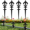 4 Pcs Antique Garden Hose Guide Spike, 13.7" Fleur De Lis Decorative Cast Iron Finial Stakes Heavy Duty Metal Plant Saver Tools Outdoor Hose Protection for Lawn Yard Patio(Black,Single Style)