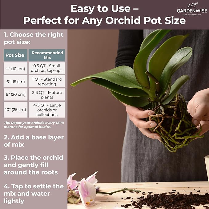 GARDENWISE Orchid Potting Mix – Orchid Bark, Sphagnum Moss, Tree Fern & Perlite for Repotting Phalaenopsis Orchids, Indoor Plants, Orchid Soil Medium – Sustrato para Orquídeas (2 Quart)