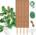 ROADPLUM 4 Pack 21.7" Coco Coir Poles, Stackable Plant Stakes Moss Pole for Plant Monstera with Twist Ties Plant Ties Labels Jute Rope, Plant Sticks Support for Climbing Plants Growth Indoor