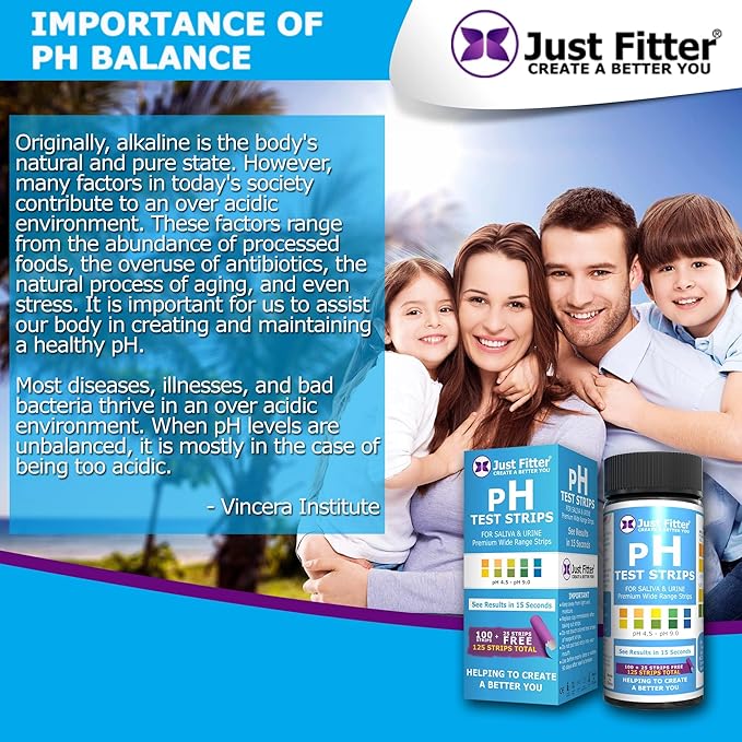 Just Fitter pH Test Strips for Testing Alkaline and Acid Levels in the Body. Track & Monitor Your pH Level Using Saliva and Urine. Get Highly Accurate Results in Seconds.